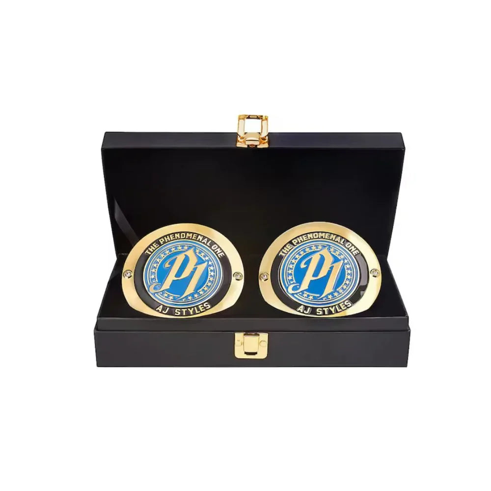 SEO Title:  AJ Styles Championship Side Plates in Brass Metal