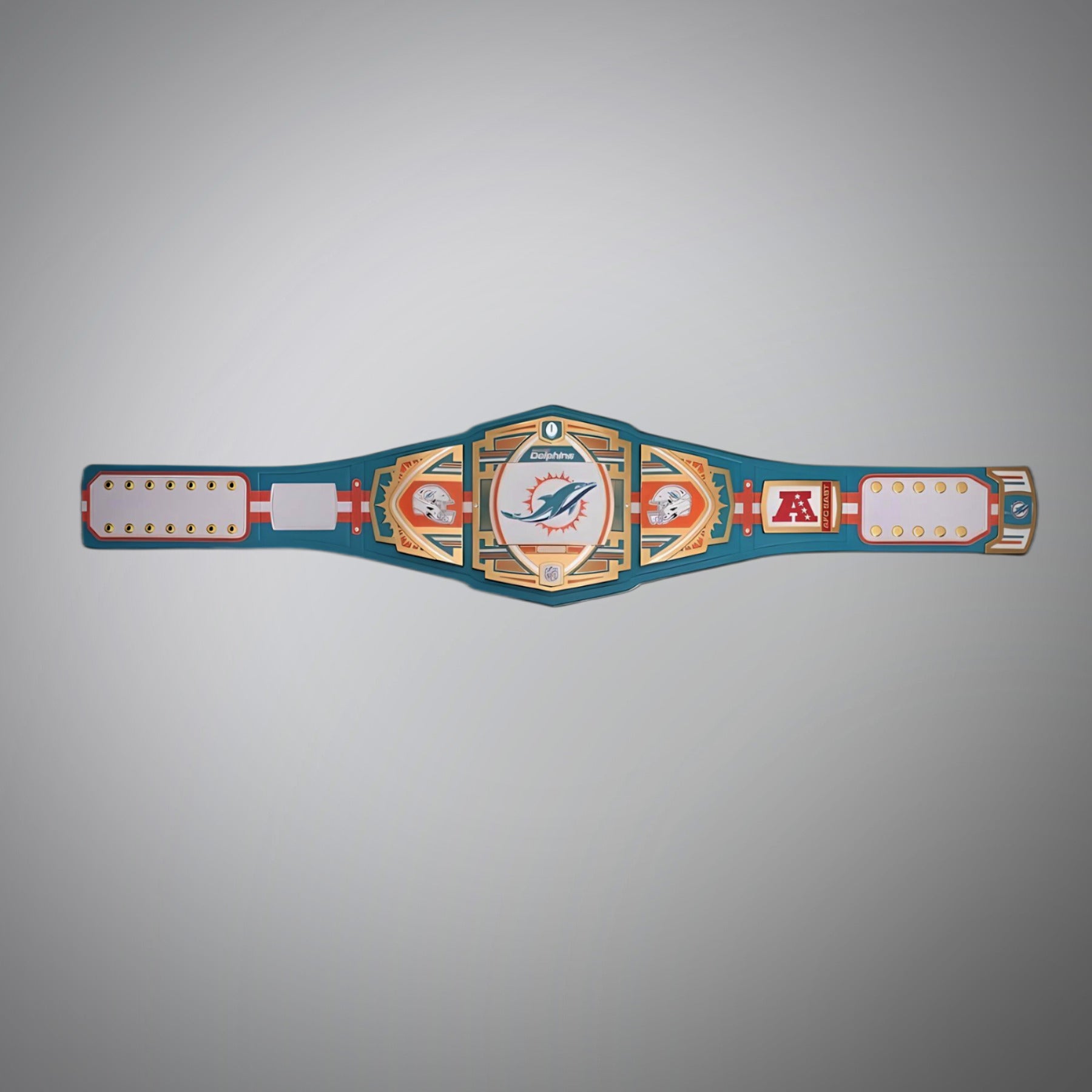 Exclusive Miami Dolphins championship belt combining WWE and NFL elements.