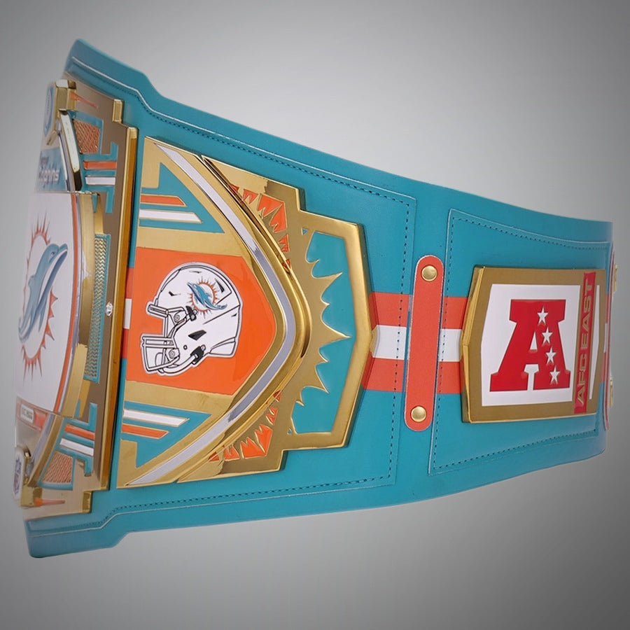 Miami Dolphins WWE-style legacy belt showcasing limited edition branding.