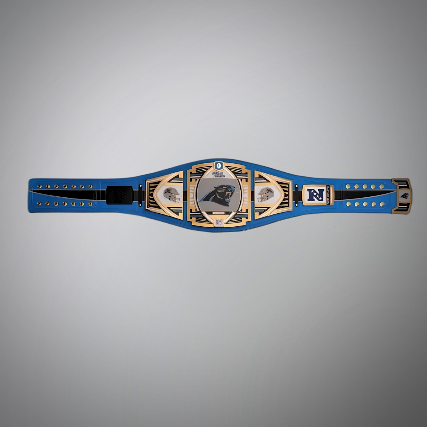 Carolina Panthers WWE-style championship belt showcasing legacy branding.