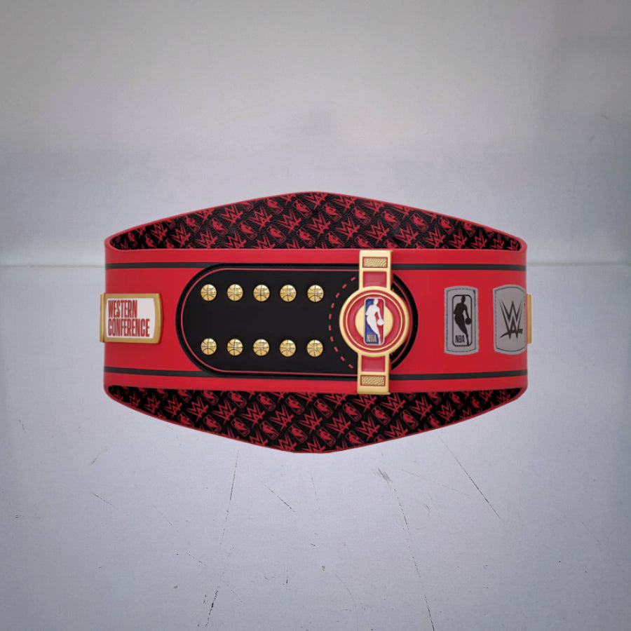 Houston Rockets WWE NBA Legacy Belt with iconic team logo.