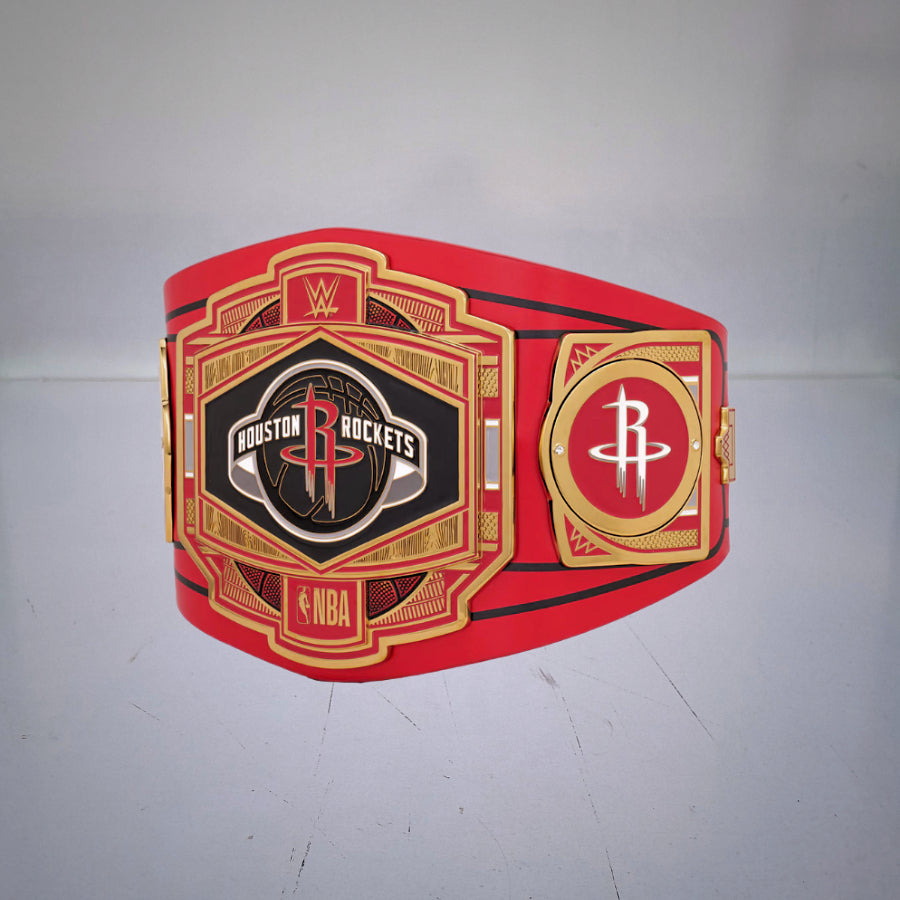 Houston Rockets WWE NBA Legacy Belt featuring team colors and WWE championship design.