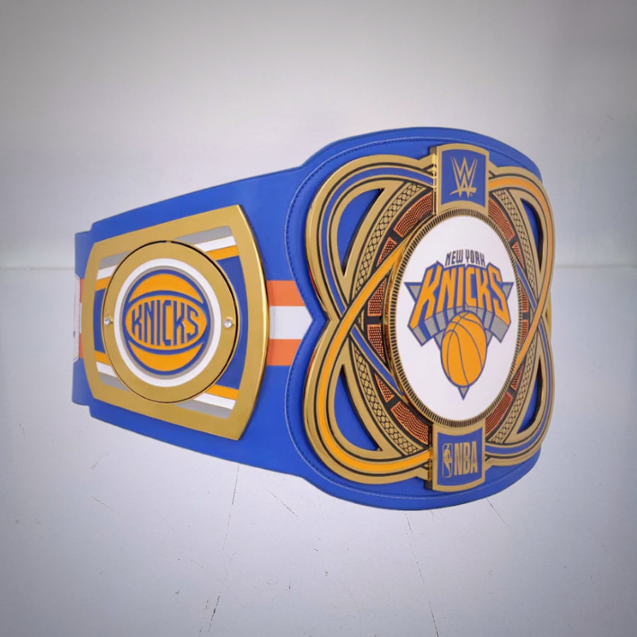 Close-up of the New York Knicks WWE NBA Legacy Championship Title.
