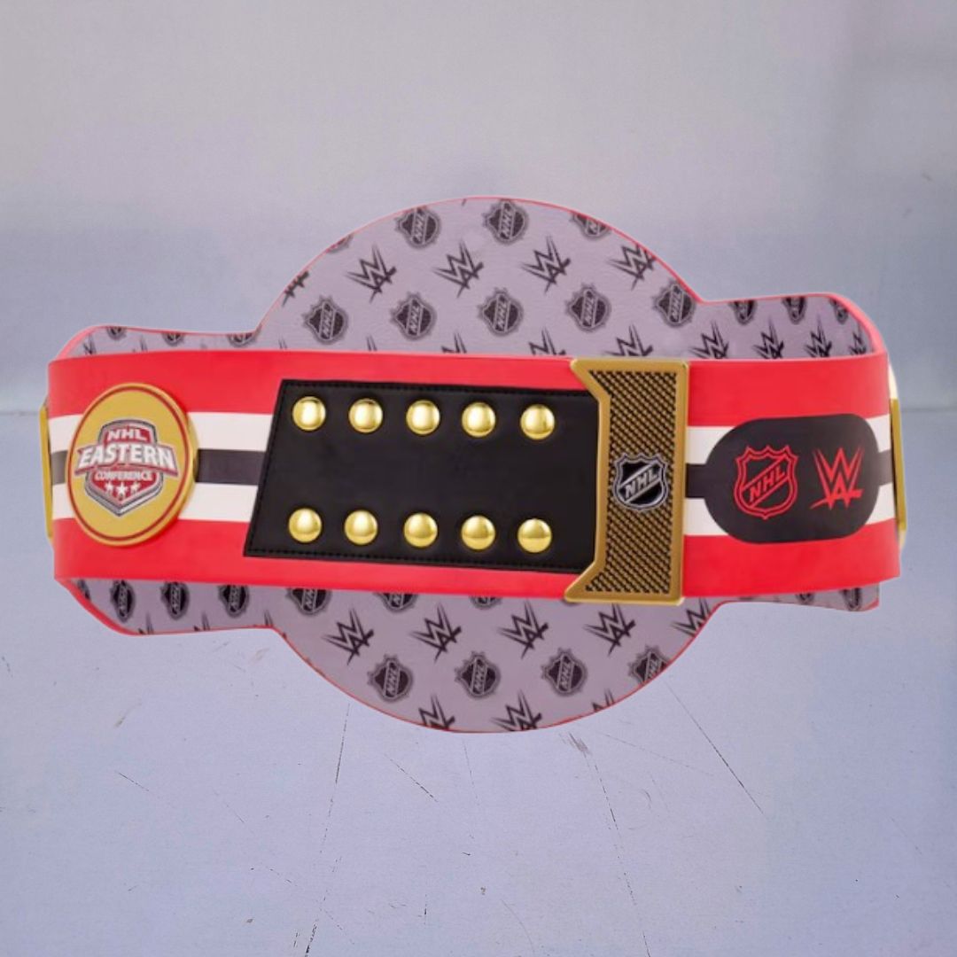 WWE-style championship belt customized for New Jersey Devils fans, blending hockey and wrestling traditions.