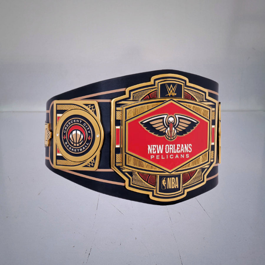 Authentic New Orleans Pelicans WWE NBA Championship Belt for fans.