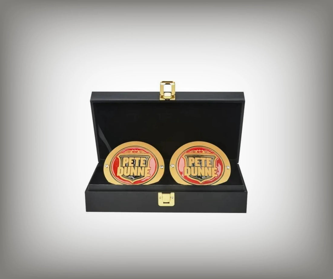 WWE championship title box set featuring Pete Dunne side plates.