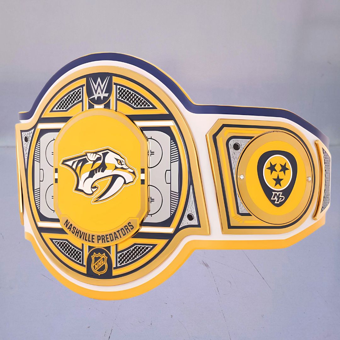 WWE Nashville Predators NHL Belt featuring the team's logo and colors.