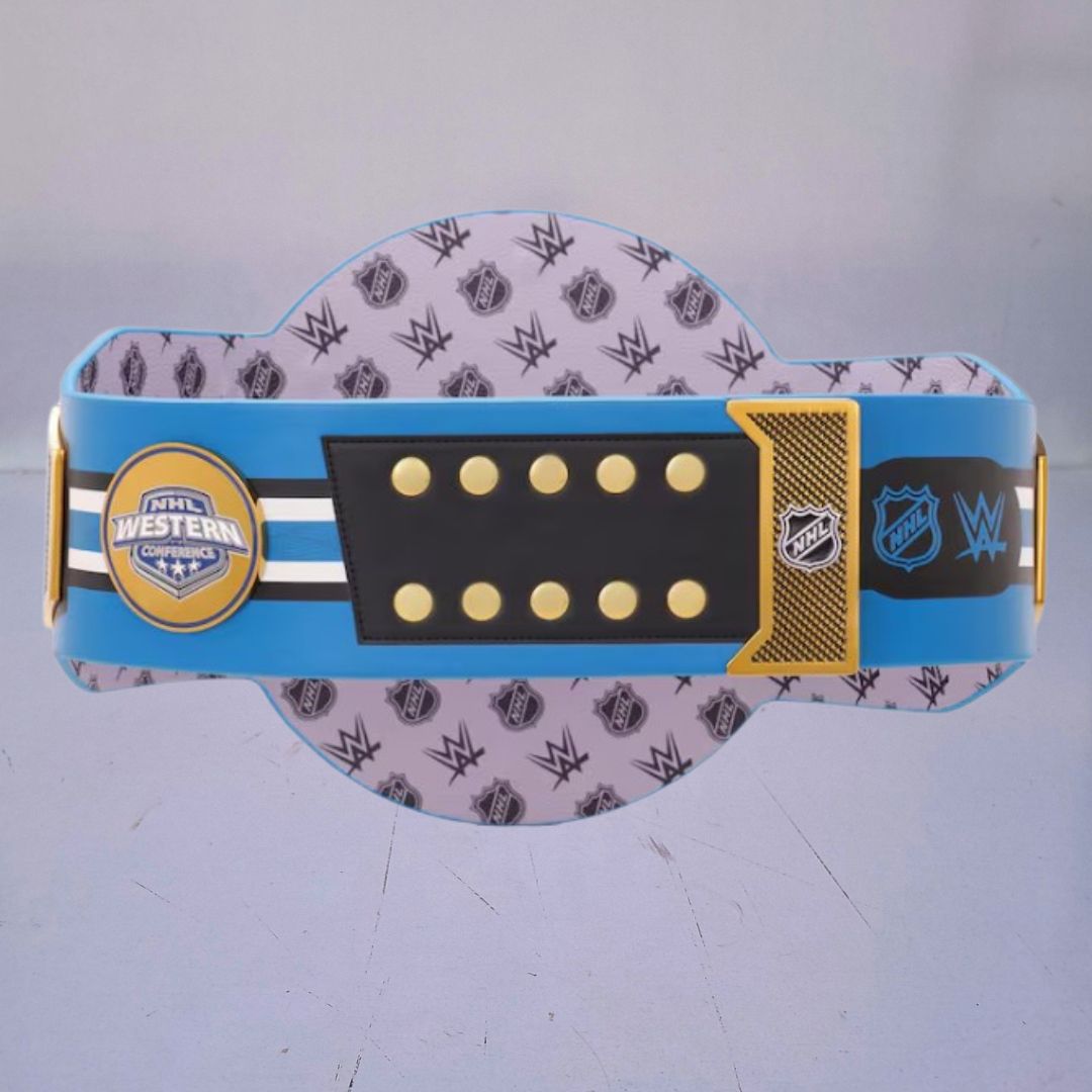 WWE-style championship belt customized for San Jose Sharks fans, blending hockey and wrestling traditions.