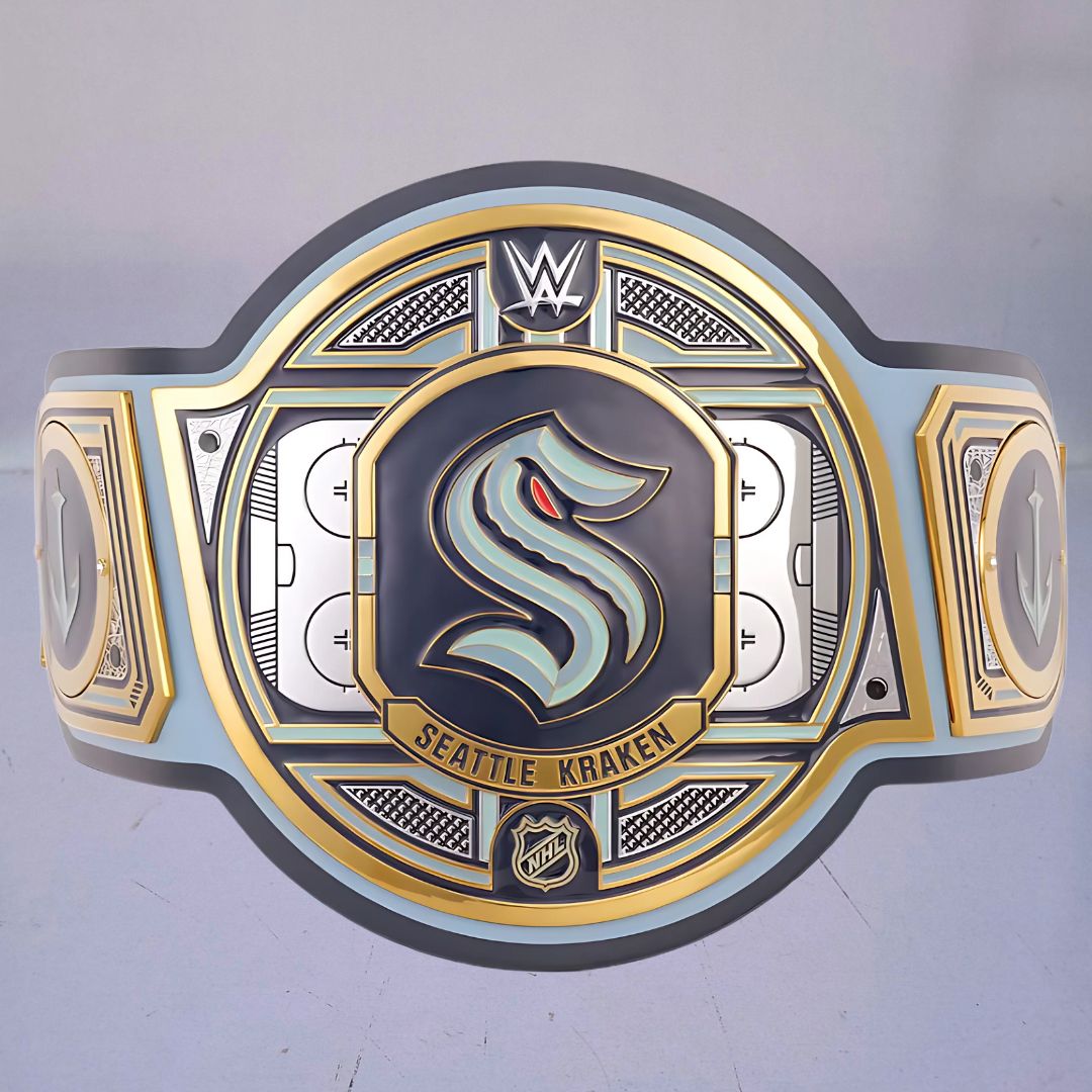 Seattle Kraken WWE NHL Belt featuring the team's logo and colors.