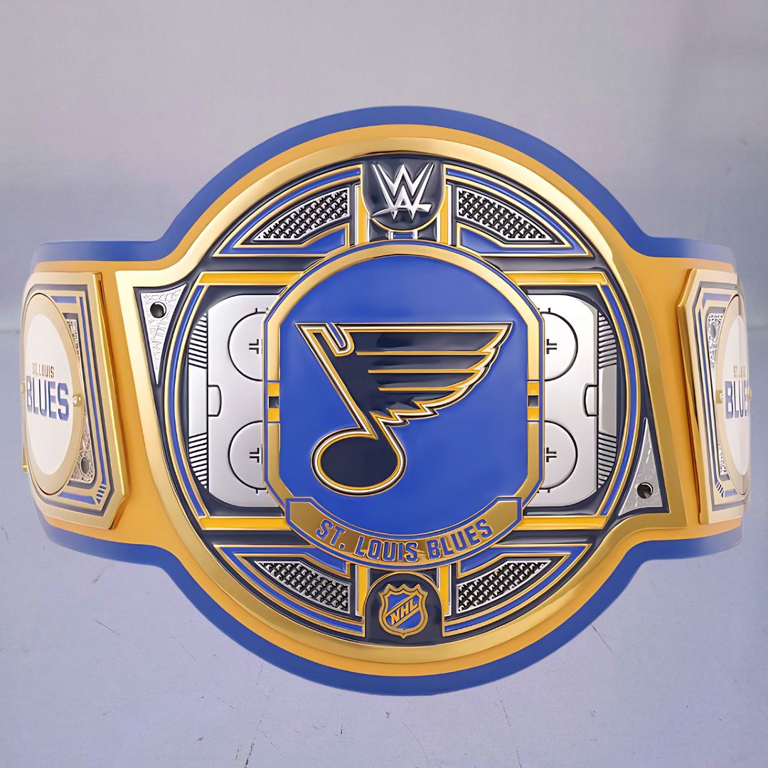 St. Louis Blues WWE NHL Championship Belt featuring the team's logo and colors.